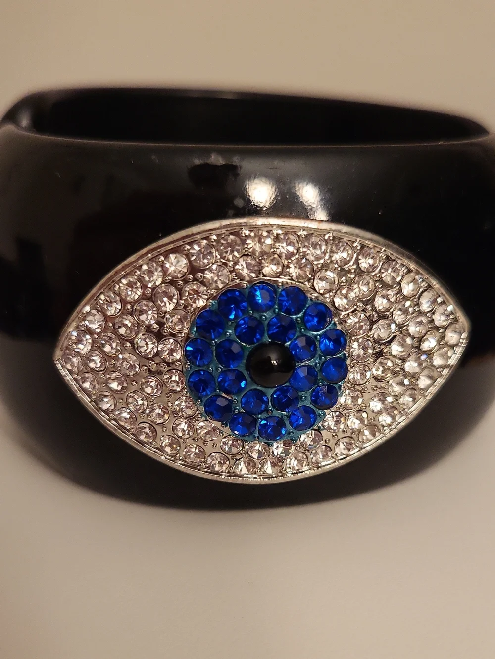 Vintage Lucite Hinged Rhinestone Evil Eye Bangle Bracelet